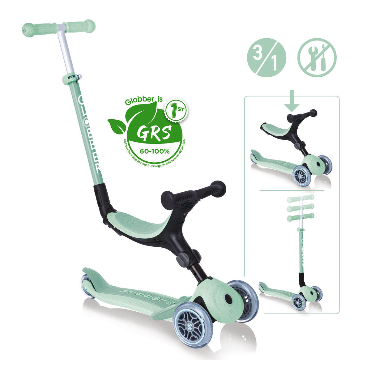 LAUFRAD GO-UP FOLDABLE PLUS ECO 3IN1  - Mintgrün, LIFESTYLE, Kunststoff (73/28/89cm) - GLOBBER
