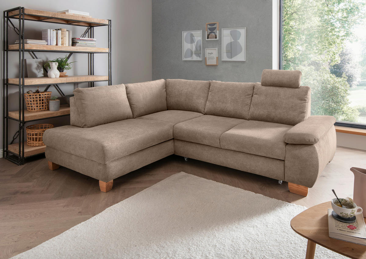 ECKSCHLAFSOFA in Chenille Hellbraun  - Wildeiche/Hellbraun, Modern, Holz/Textil (206/261cm) - Livetastic