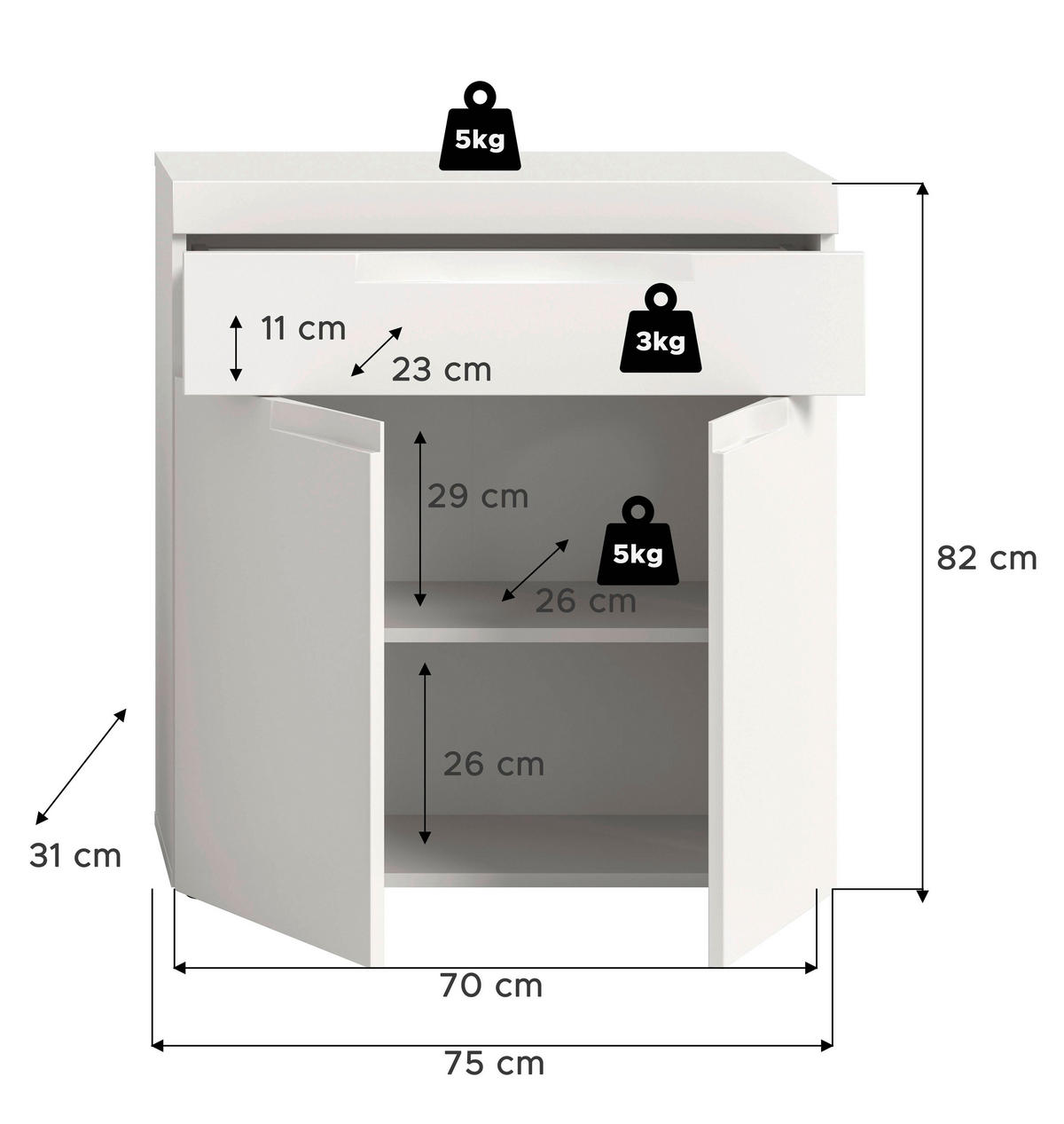 UNTERSCHRANK 75/82/31 cm   - Schwarz/Weiß, Trend, Holzwerkstoff/Kunststoff (75/82/31cm) - MID.YOU
