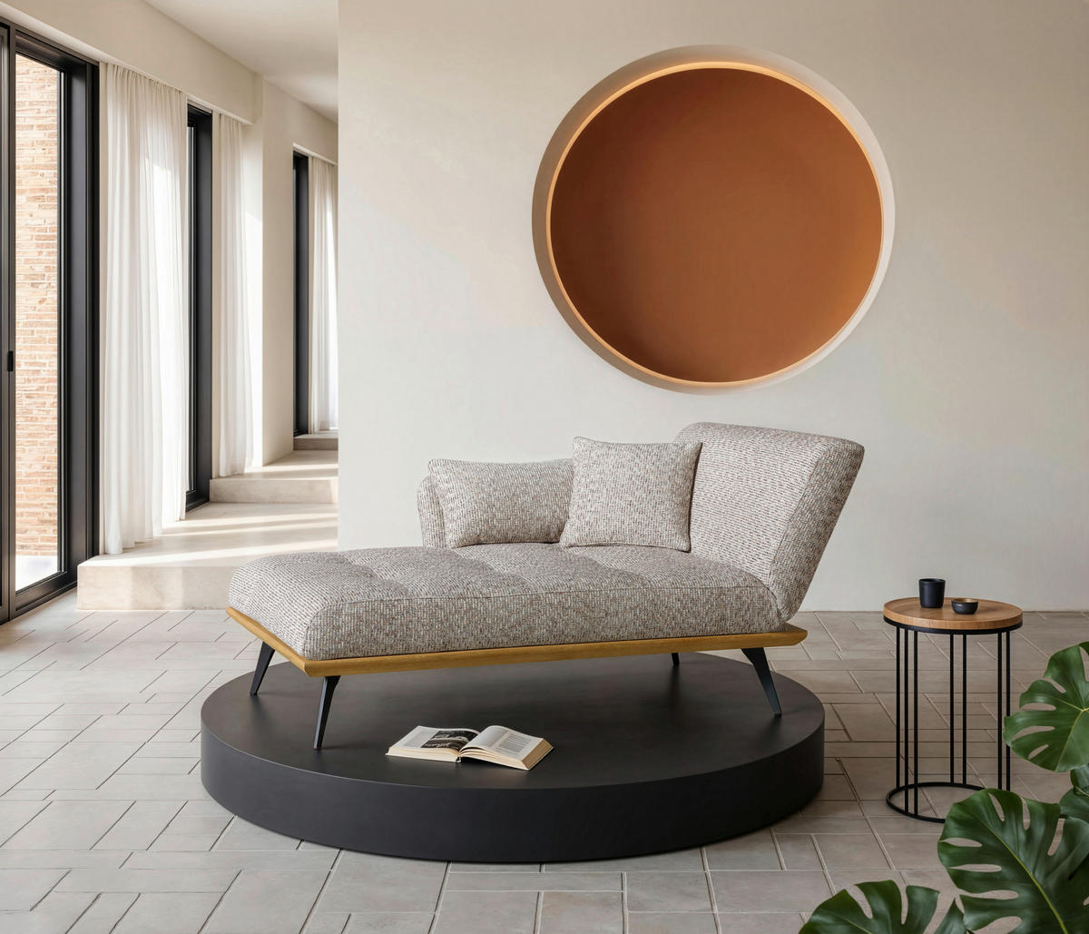 RÉCAMIERE  in Flachgewebe Beigebraun  - Beigebraun/Schwarz, Design, Holz/Textil (180/85/106cm) - Dieter Knoll