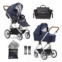 KINDERWAGENSET  FX4 Classic   - Silberfarben/Schwarz, Basics, Leder/Textil (57/129/100cm) - Gesslein