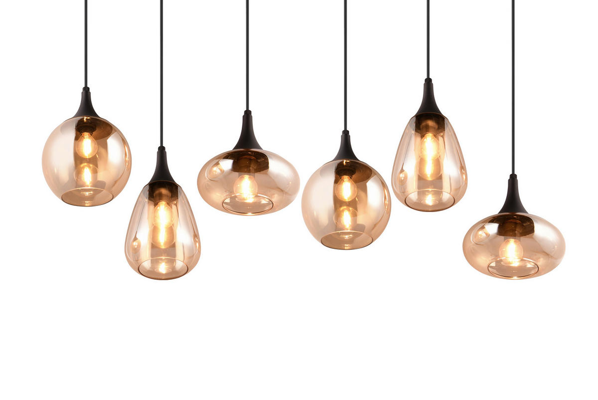HÄNGELEUCHTE Lumina 93,8/34,5/150 cm   - Bernsteinfarben/Schwarz, Design, Glas/Metall (93,8/34,5/150cm) - Trio Leuchten