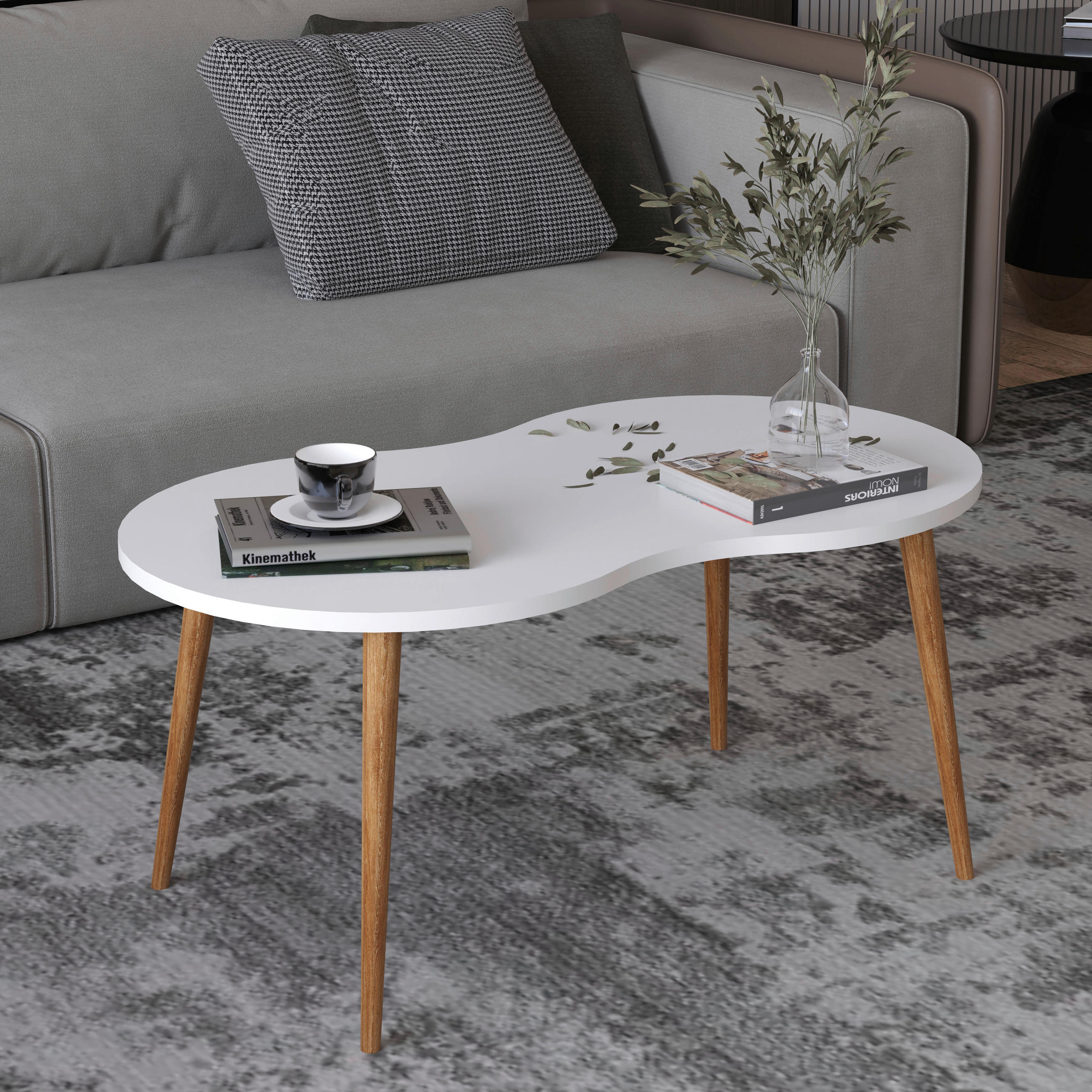 COUCHTISCH 90/41/42 cm organisch Weiß, Honigeiche  - Honigeiche/Weiß, Design, Holzwerkstoff (90/41/42cm) - MID.YOU