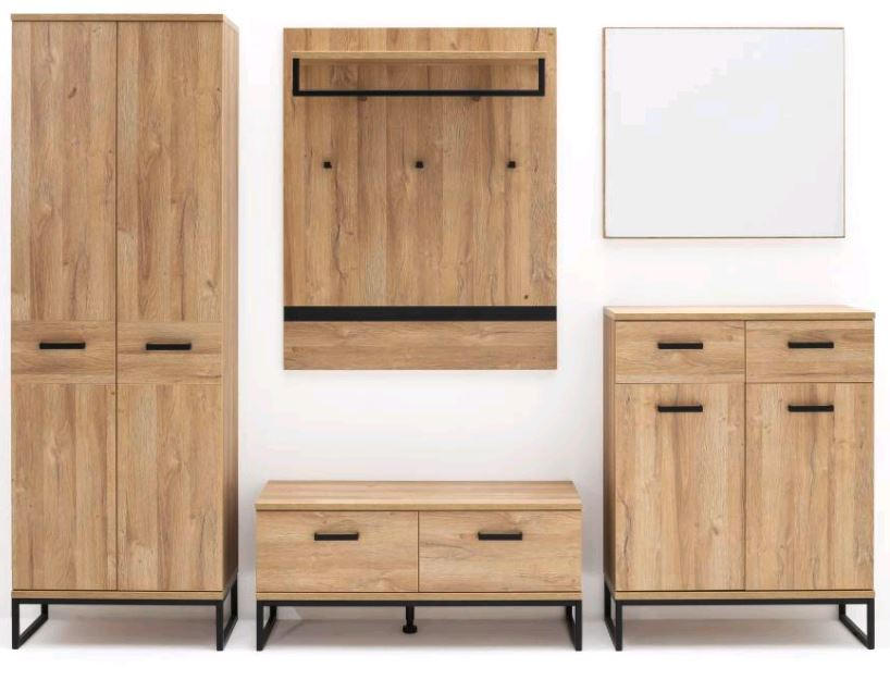 GARDEROBE 5-teilig  in 267/196/38 cm  - Eichefarben/Schwarz, KONVENTIONELL, Holzwerkstoff (267/196/38cm)