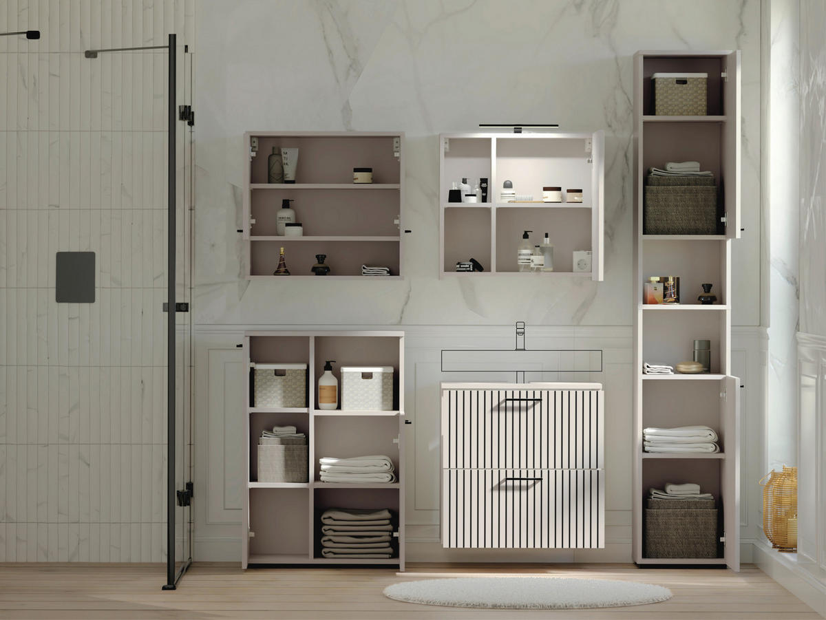 BADEZIMMER 5-teilig  in 185 cm  - Kaschmir/Schwarz, Trend, Glas/Holzwerkstoff (185cm) - Respekta