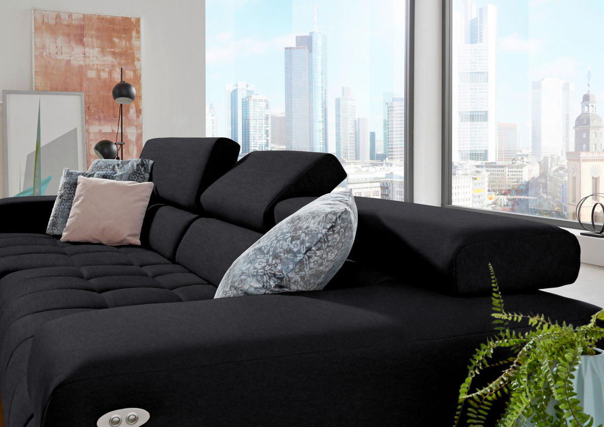 ECKSOFA Mikrofaser Anthrazit  - Anthrazit/Silberfarben, Design, Textil/Metall (190/335cm) - Beldomo Speed
