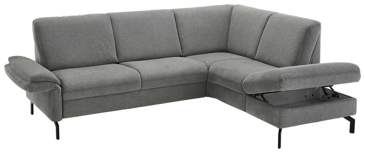 ECKSOFA in Flachgewebe Grau  - Schwarz/Grau, Konventionell, Textil/Metall (241/190cm) - Beldomo Comfort