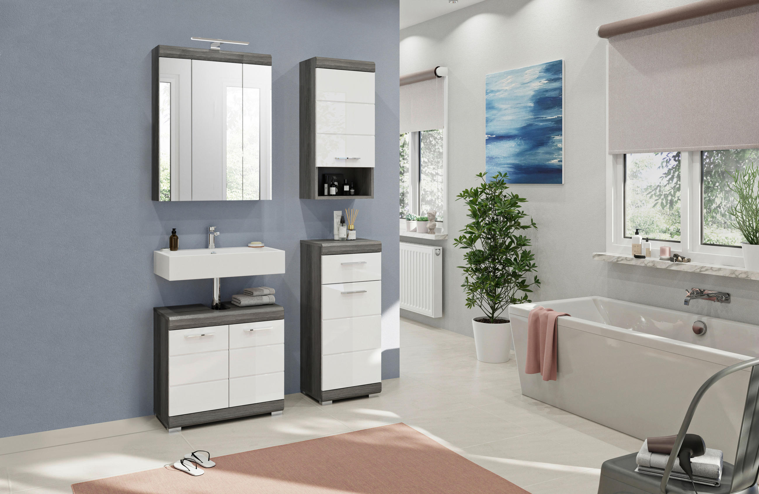 BADEZIMMER 4-teilig  in 97 cm  - Weiß Hochglanz, MODERN, Holzwerkstoff/Kunststoff (97cm) - MID.YOU