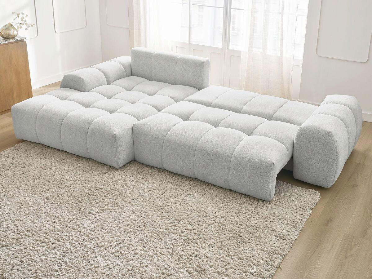 ECKSCHLAFSOFA EVEREST  mit Rücken echt, Armteil links, Armteil rechts Flachgewebe Hellgrau  - Hellgrau/Schwarz, MODERN, Kunststoff/Textil (180/318cm) - Livetastic