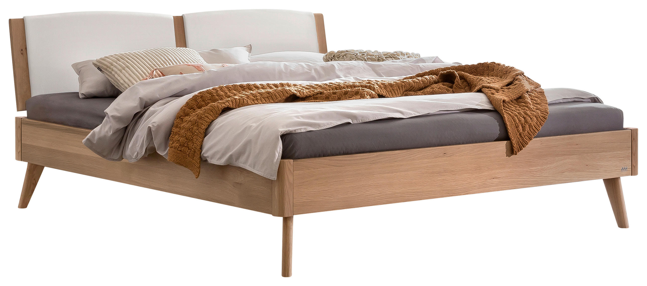 BETT 160/200 cm  in Weiß, Eichefarben  - Eichefarben/Weiß, MODERN, Holz/Textil (160/200cm) - Hasena
