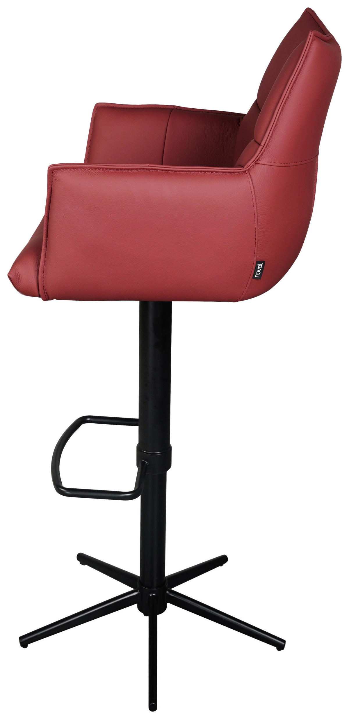 BARHOCKER Echtleder Schwarz, Weinrot Sitzfläche 360° drehbar  - Weinrot/Schwarz, Design, Leder/Metall (54/96-121/56cm) - Novel