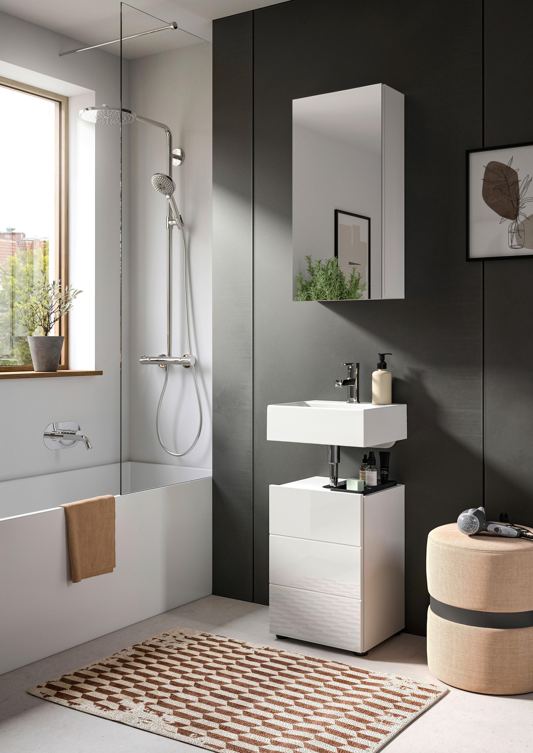 GÄSTEBAD Weiß, Weiß Hochglanz  - Weiß Hochglanz/Schwarz, MODERN, Holzwerkstoff/Kunststoff (38/190/34cm) - MID.YOU