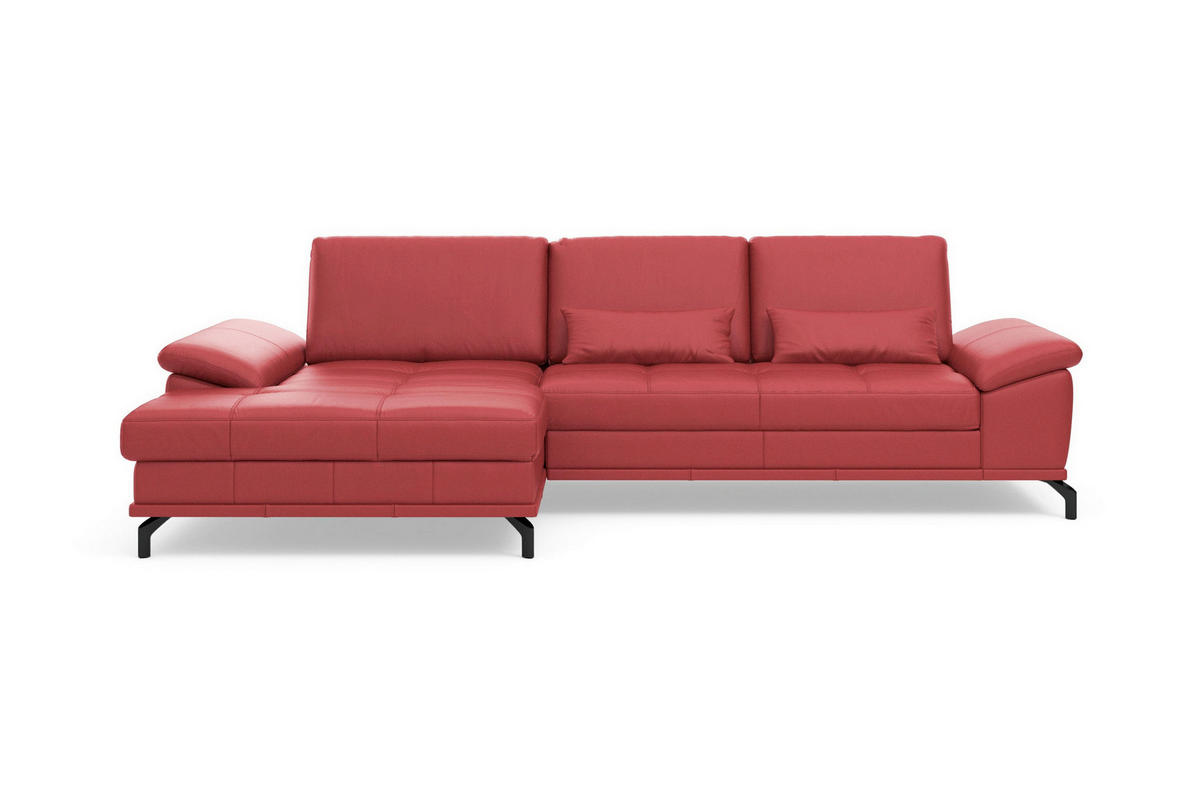 ECKSOFA COSTELLO E Rot Echtleder Nierenkissen, Armteilverstellung, Sitztiefenverstellung  - Rot/Schwarz, Basics, Leder/Textil (176/301cm) - Sit & More