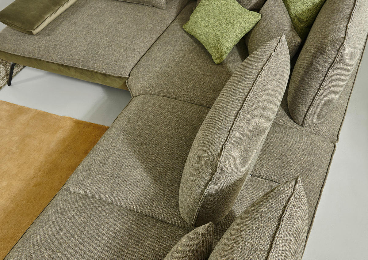ECKSOFA Olivgrün Flachgewebe  - Schwarz/Olivgrün, Design, Textil/Metall (250/310cm) - Moderano