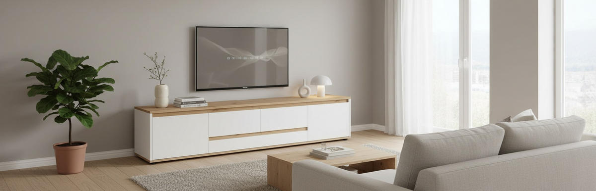TV-BÄNK 180/50/42 cm  - vit/svart, Modern, trämaterial (180/40/42cm) - Carryhome