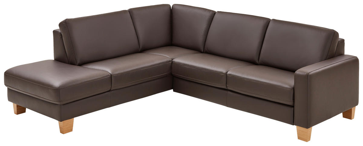 ECKSOFA Valdera in Echtleder Dunkelbraun  235/257 cm  - Eiche Bianco/Dunkelbraun, Natur, Leder/Holz (235/257cm) - Valdera