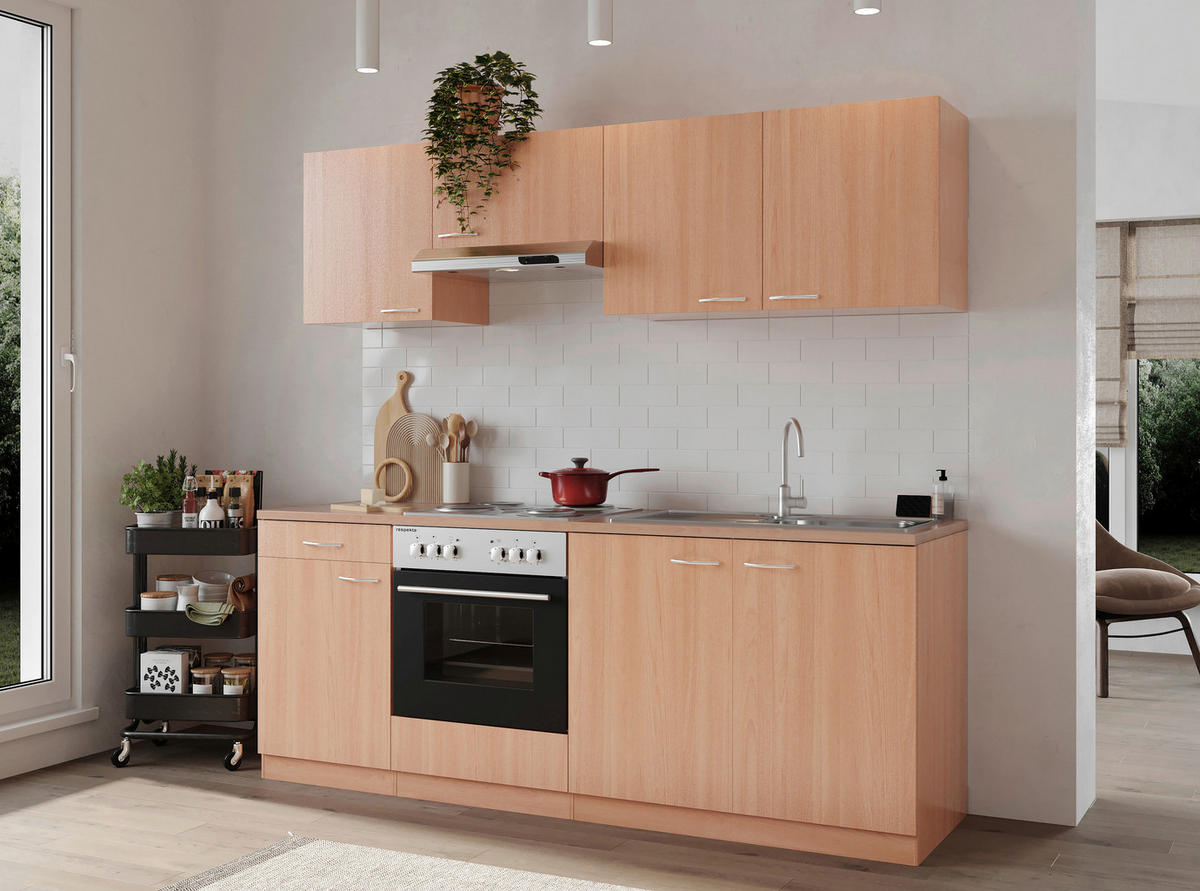 MODULKÖK 210 cm   i bokfärgad  - bokfärgad/aluminiumfärg, Basics, trämaterial/plast (210cm) - Respekta