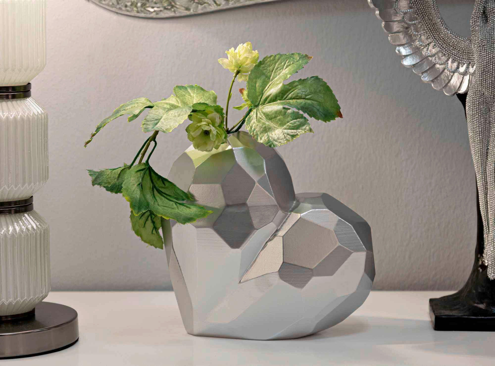 Vase Heart Silver  - Silberfarben, Basics, Kunststoff (19/18/9cm)