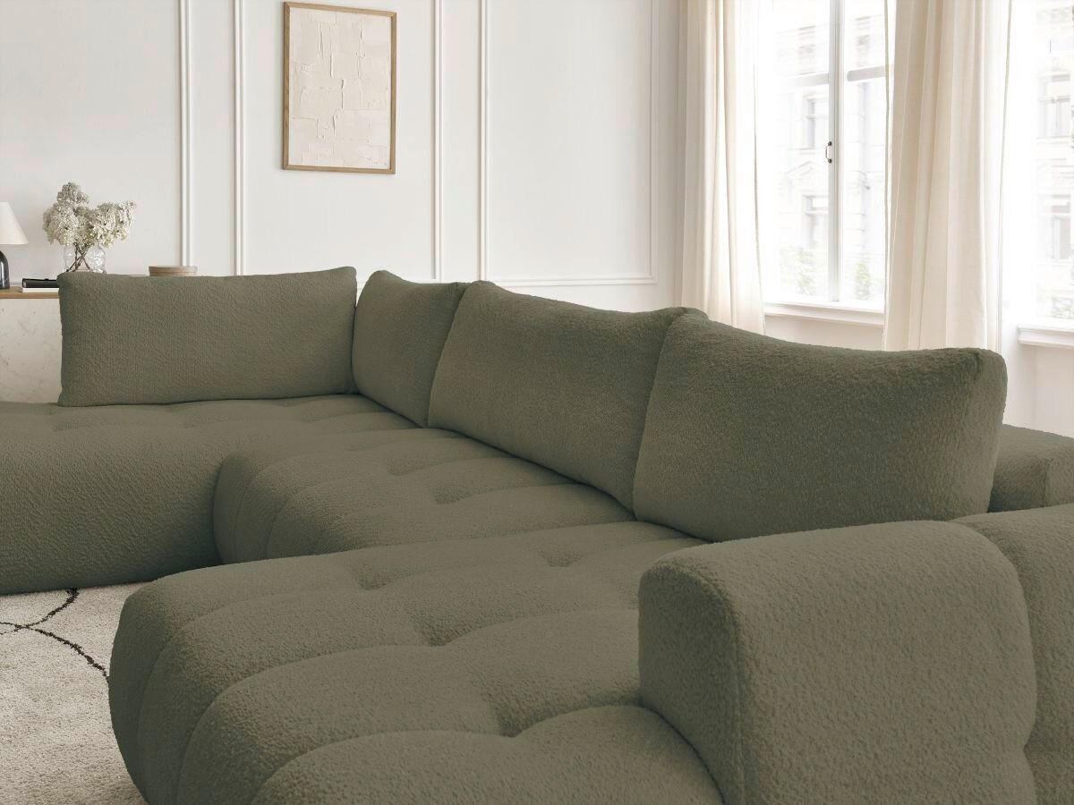 WOHNLANDSCHAFT  FUJI  Grün Bouclé  - Schwarz/Grün, MODERN, Kunststoff/Textil (204/377/160cm)