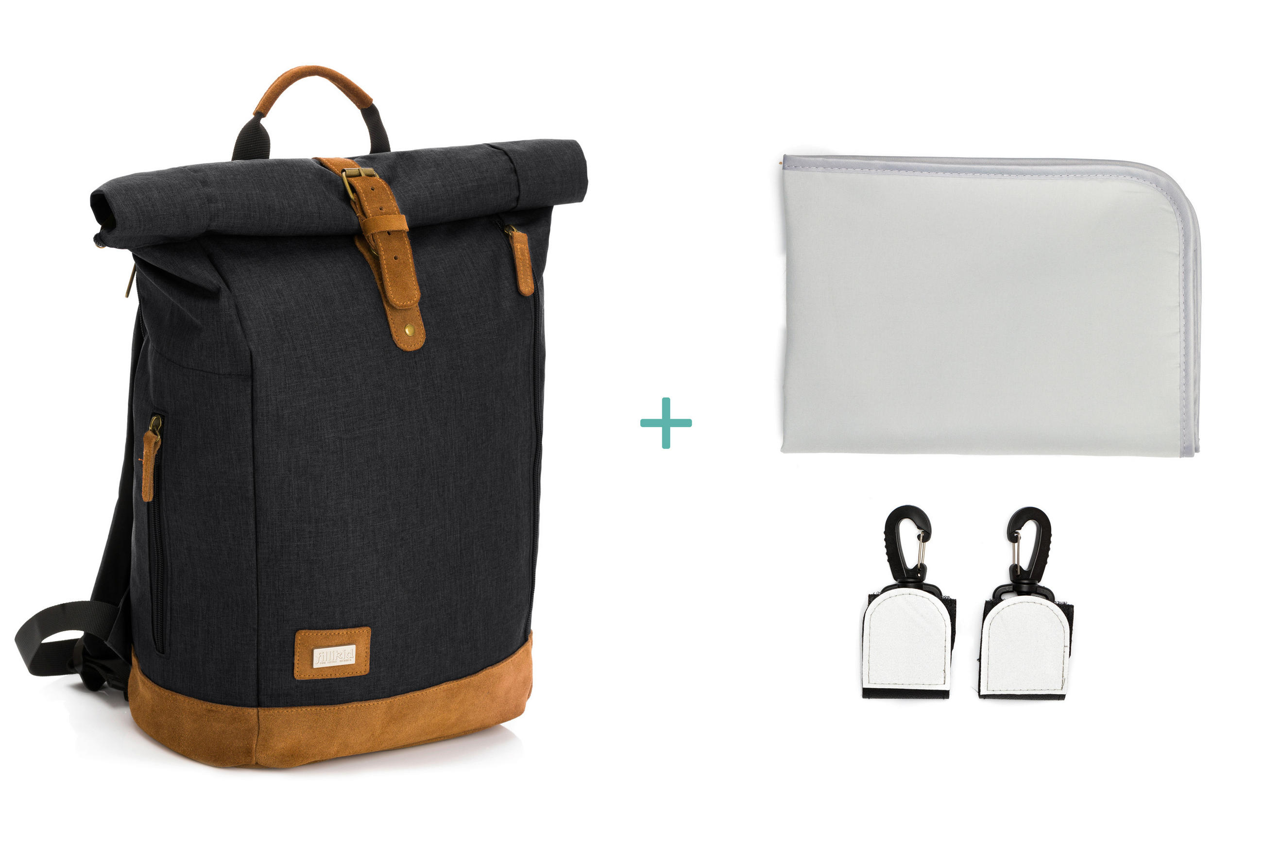 WICKELRUCKSACK Berlin  - Schwarz/Braun, Basics, Leder/Textil (28/16/55cm) - Fillikid