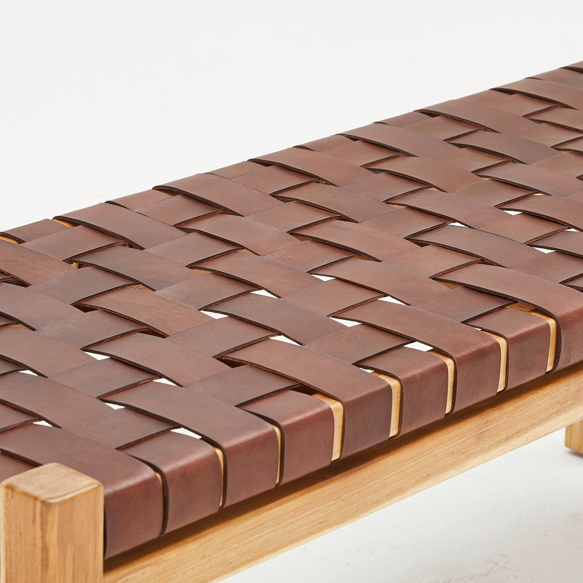 HOCKERBANK in Holz, Leder Cognac  - Hellbraun/Cognac, Basics, Leder/Holz (120/45/43cm) - MID.YOU