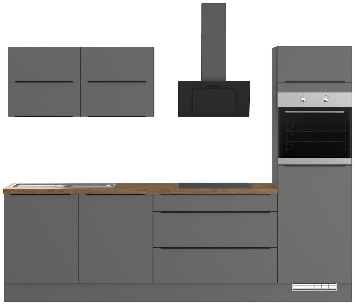 KÜCHENLEERBLOCK 280 cm   in Graphitfarben  - Eiche dunkel/Schwarz, Design, Holzwerkstoff/Metall (280cm) - Impuls