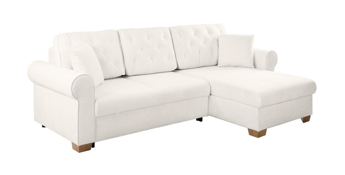 ECKSOFA in Creme  - Buchefarben/Creme, Design, Holz/Textil (266/161cm) - MID.YOU
