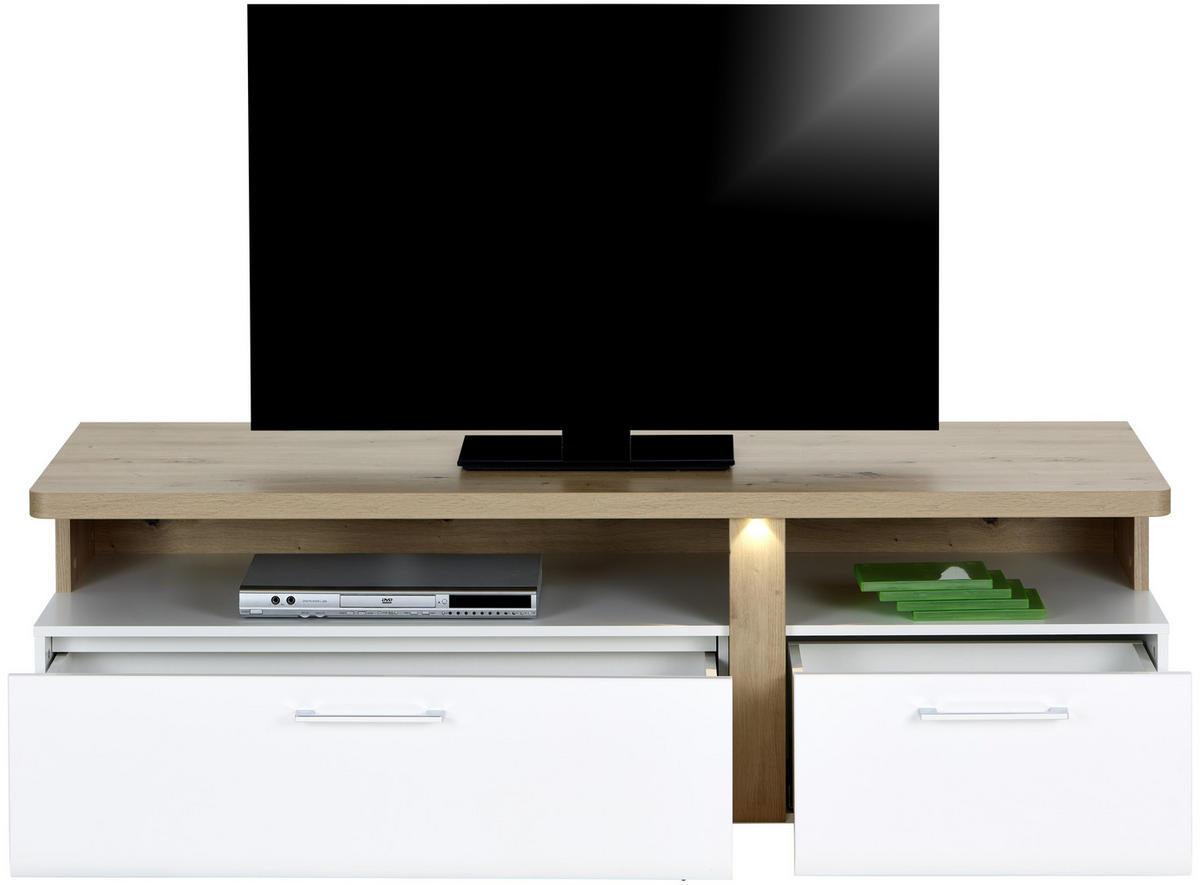 TV-ELEMENT bela, barve hrasta  - barve kroma/siva, Moderno, kovina/umetna masa (163,2/50,7/53,9cm) - Hom`in