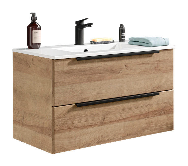 WASCHTISCHKOMBI 81 cm  - Eichefarben/Schwarz, Natur, Keramik/Holzwerkstoff (81cm) - Sadena