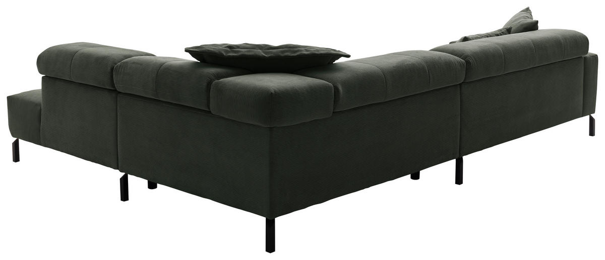CANAPÉ D'ANGLE in Feincord Olivgrün  - Schwarz/Olivgrün, Konventionell, Textil/Metall (311/219cm) - Hom`in