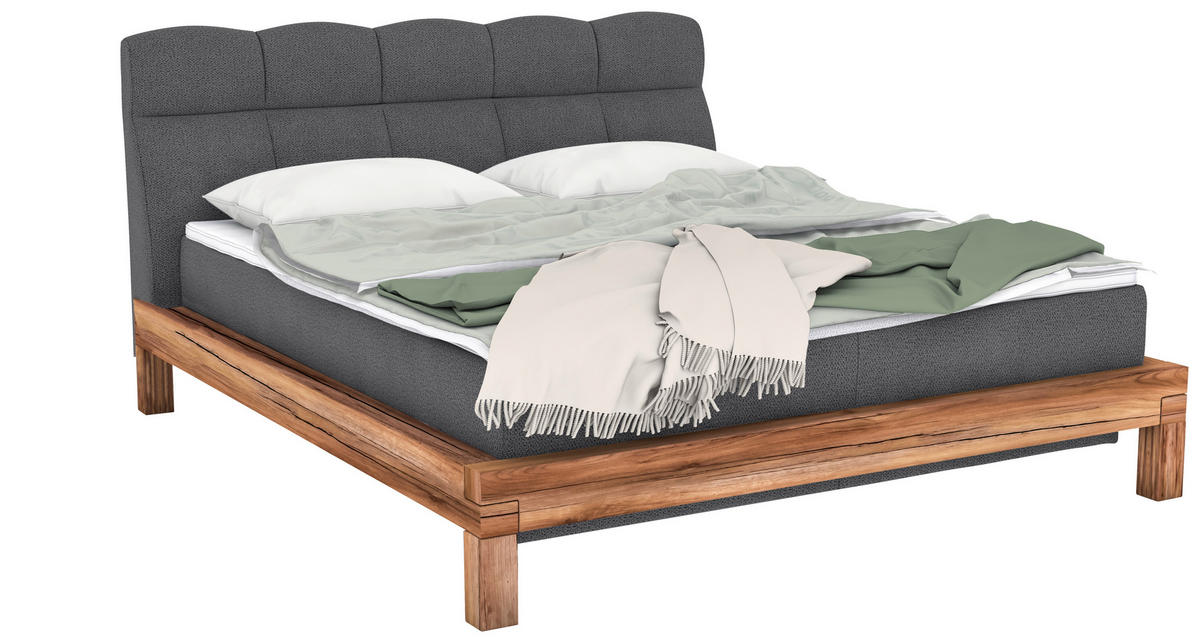 BOXSPRINGBETT 180/200 cm  in Anthrazit  - Anthrazit/Buchefarben, Natur, Holz/Textil (180/200cm) - Livetastic