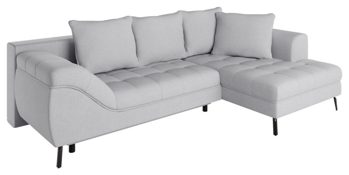 ECKSOFA in Webstoff Hellgrau  - Hellgrau/Schwarz, Modern, Textil/Metall (279/177cm) - Stylife
