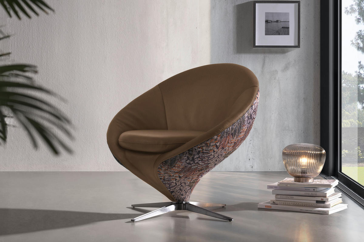 SESSEL in Jacquard Kombination Echtleder/Stoff Khaki  - Khaki/Nickelfarben, Design, Leder/Textil (84/81/79cm) - Koinor