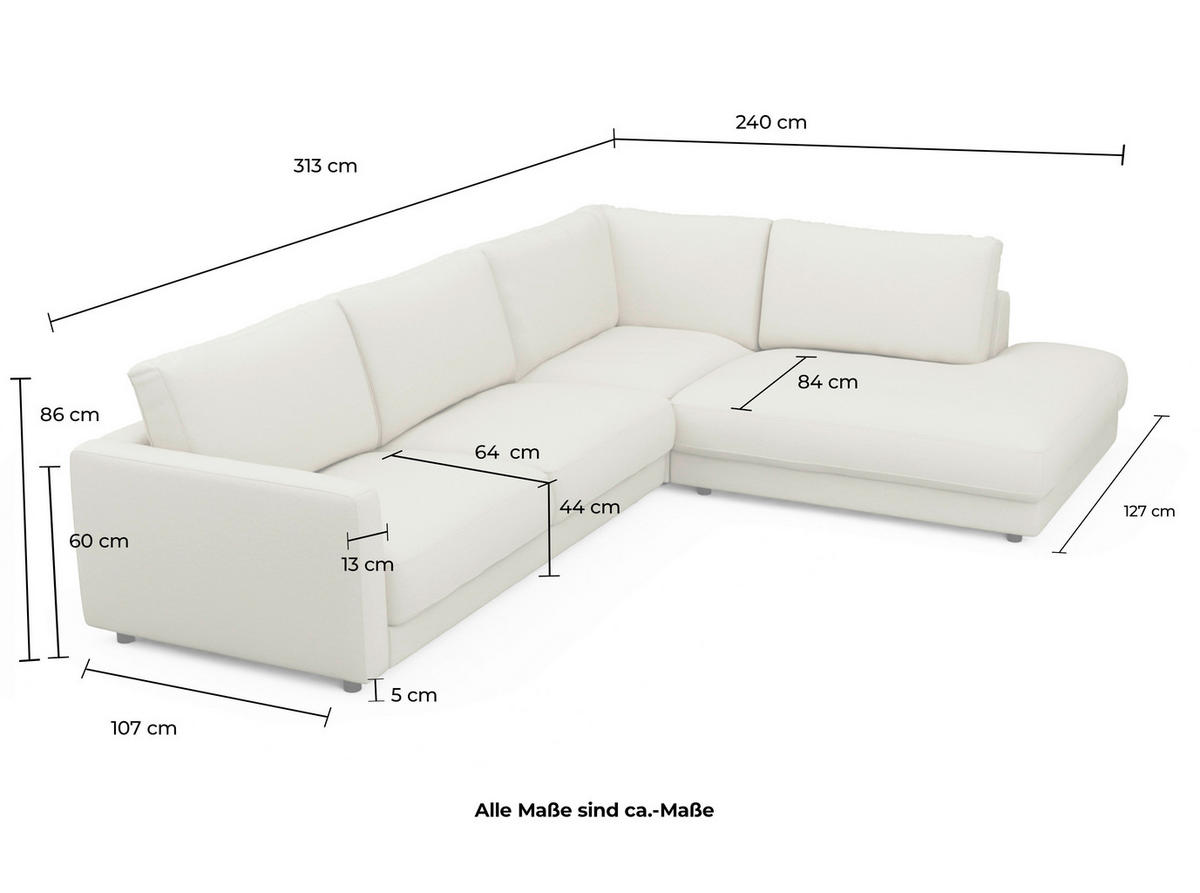 ECKSOFA Naturfarben Chenille  - Schwarz/Naturfarben, Design, Kunststoff/Textil (313/240cm) - Pure Home Lifestyle