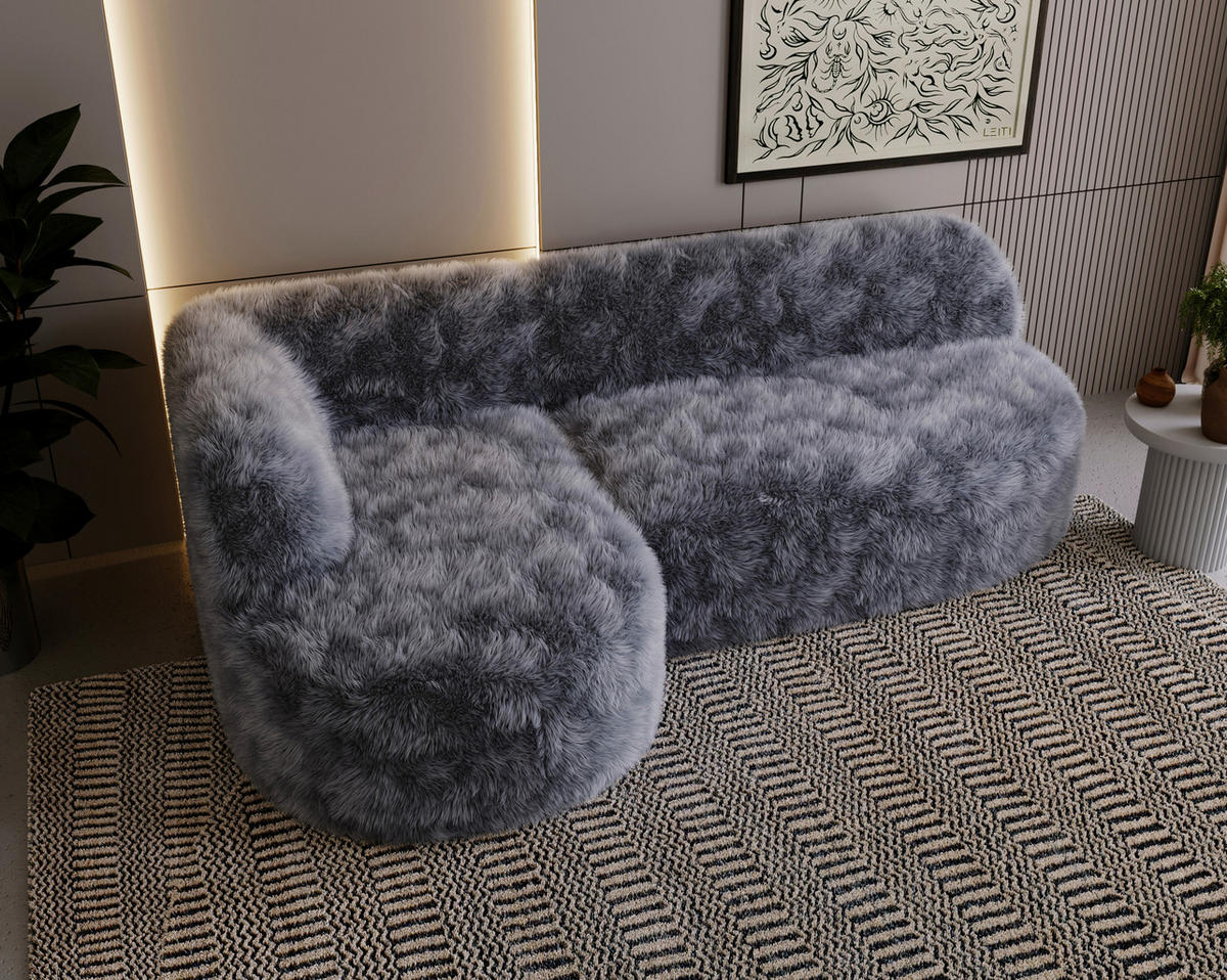 ECKSOFA Teddystoff Dunkelgrau  - Dunkelgrau/Schwarz, Design, Kunststoff/Textil (156/218cm) - Livetastic