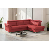 ECKSOFA 245/194 cm ARNGAST E in Mikrofaser Kombination Echtleder/Stoff Rot Bettkasten, Kopfteilverstellung  245/194 cm  - Chromfarben/Rot, Basics, Leder/Textil (245/194cm) - Sit & More