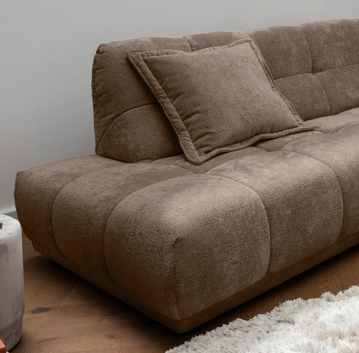 ECKSOFA ITALIA in Chenille Braun  203/254 cm  - Schwarz/Braun, MODERN, Kunststoff/Textil (203/254cm) - Livetastic