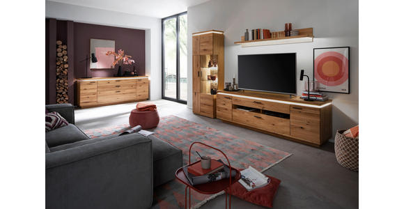 WOHNWAND  in Eichefarben  300/204/50 cm  - Eichefarben/Anthrazit, Natur, Glas/Holz (300/204/50cm) - Linea Natura