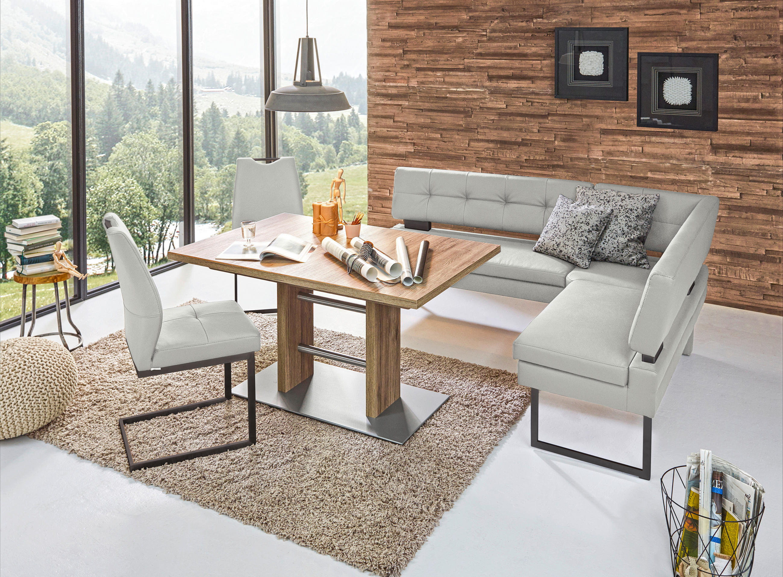 ECKBANK in Metall, Textil Hellgrau - Hellgrau/Schwarz, Design, Textil/Metall (200/158cm) - Dieter Knoll
