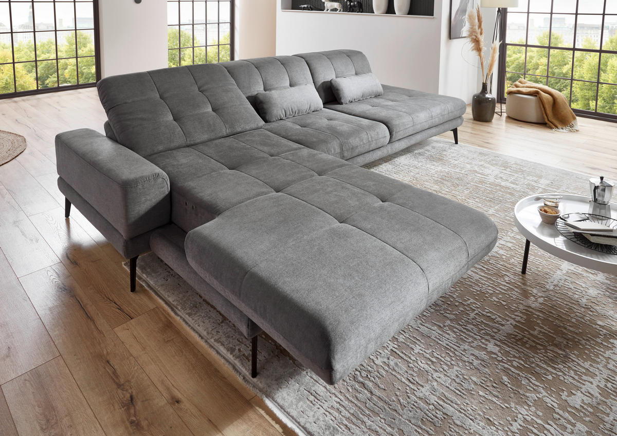 ECKSOFA in Flachgewebe Grau  - Schwarz/Grau, Design, Textil/Metall (190/309cm) - Beldomo Style