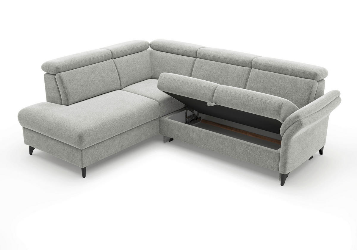 ECKSOFA GLENDALE E in Flachgewebe Hellgrau  193/247 cm  - Hellgrau/Schwarz, KONVENTIONELL, Textil/Metall (193/247cm) - Sit & More