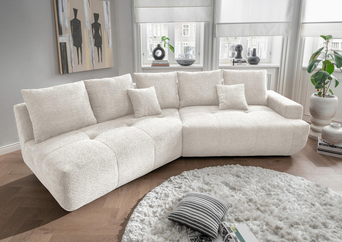 BIGSOFA Bouclé Weiß  - Schwarz/Weiß, MODERN, Kunststoff/Textil (323/91/155cm) - Livetastic