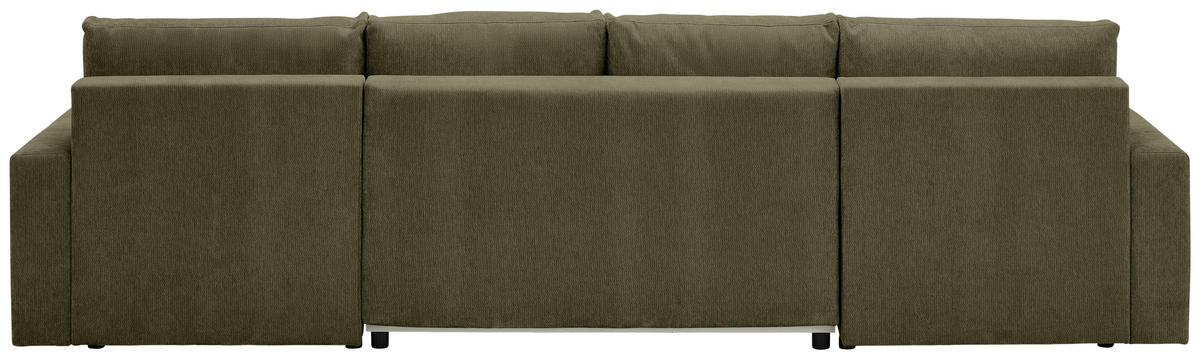 WOHNLANDSCHAFT Olivgrün Chenille  - Schwarz/Olivgrün, KONVENTIONELL, Kunststoff/Textil (140/328/140cm) - Ti'me