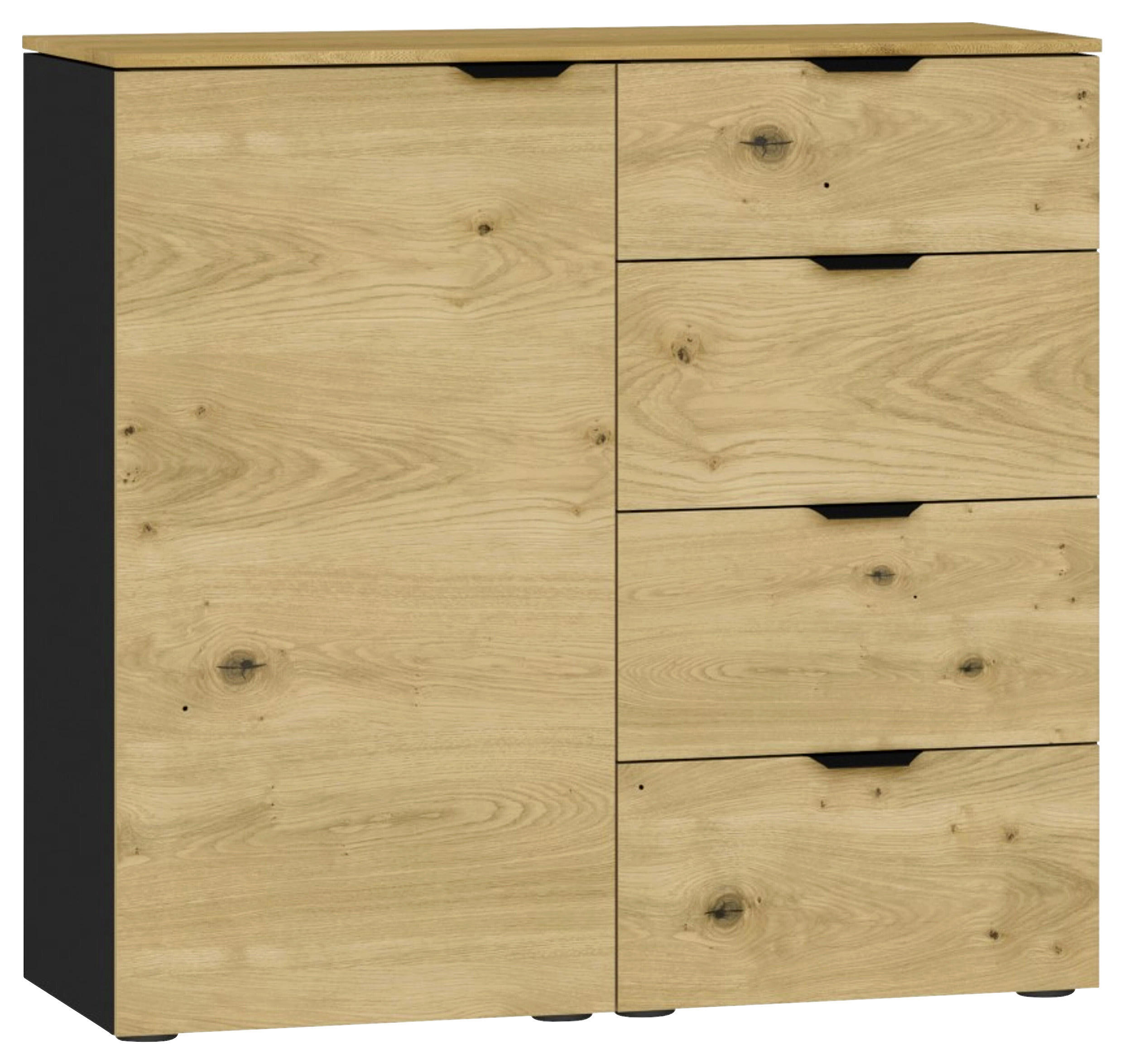 KOMMODE 90/87/43 cm  in Schwarz, Eichefarben  - Eichefarben/Schwarz, Design, Holz/Holzwerkstoff (90/87/43cm) - Jutzler