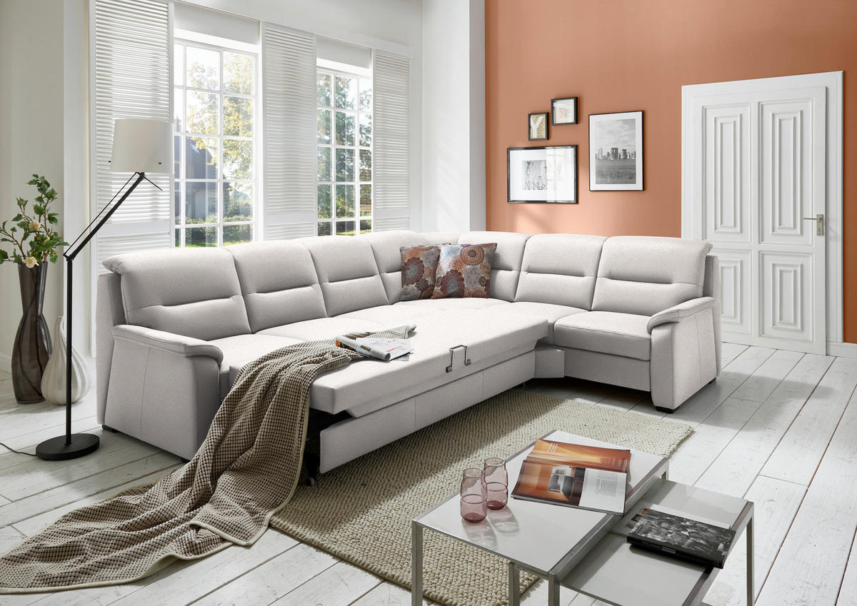 ECKSOFA in Mikrofaser Hellgrau  - Hellgrau/Schwarz, Konventionell, Holz/Textil (303/245cm) - Beldomo Comfort