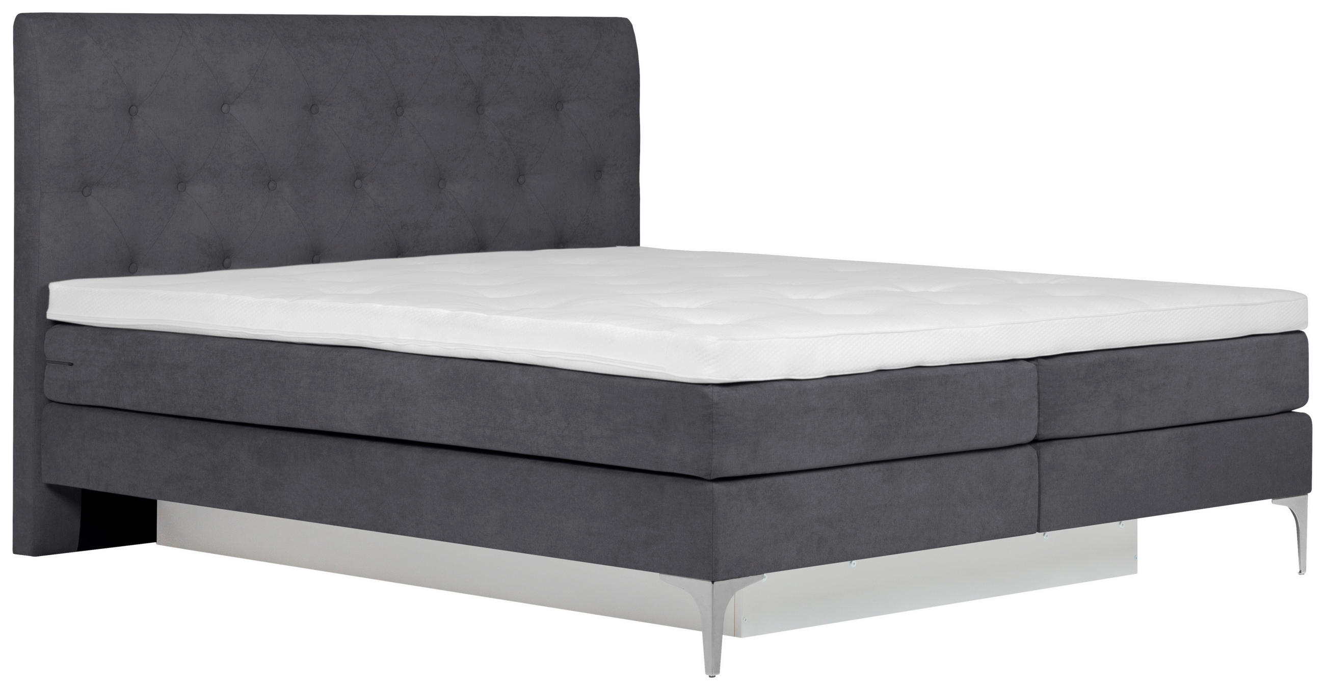 BOXSPRINGBETT 180/200 cm  in Dunkelgrau  - Chromfarben/Dunkelgrau, Design, Textil/Metall (180/200cm) - Welnova