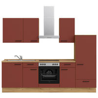 KÜCHENLEERBLOCK 270 cm   in Rot, Eichefarben  - Eichefarben/Rot, MODERN, Holzwerkstoff/Metall (270cm) - Nobilia