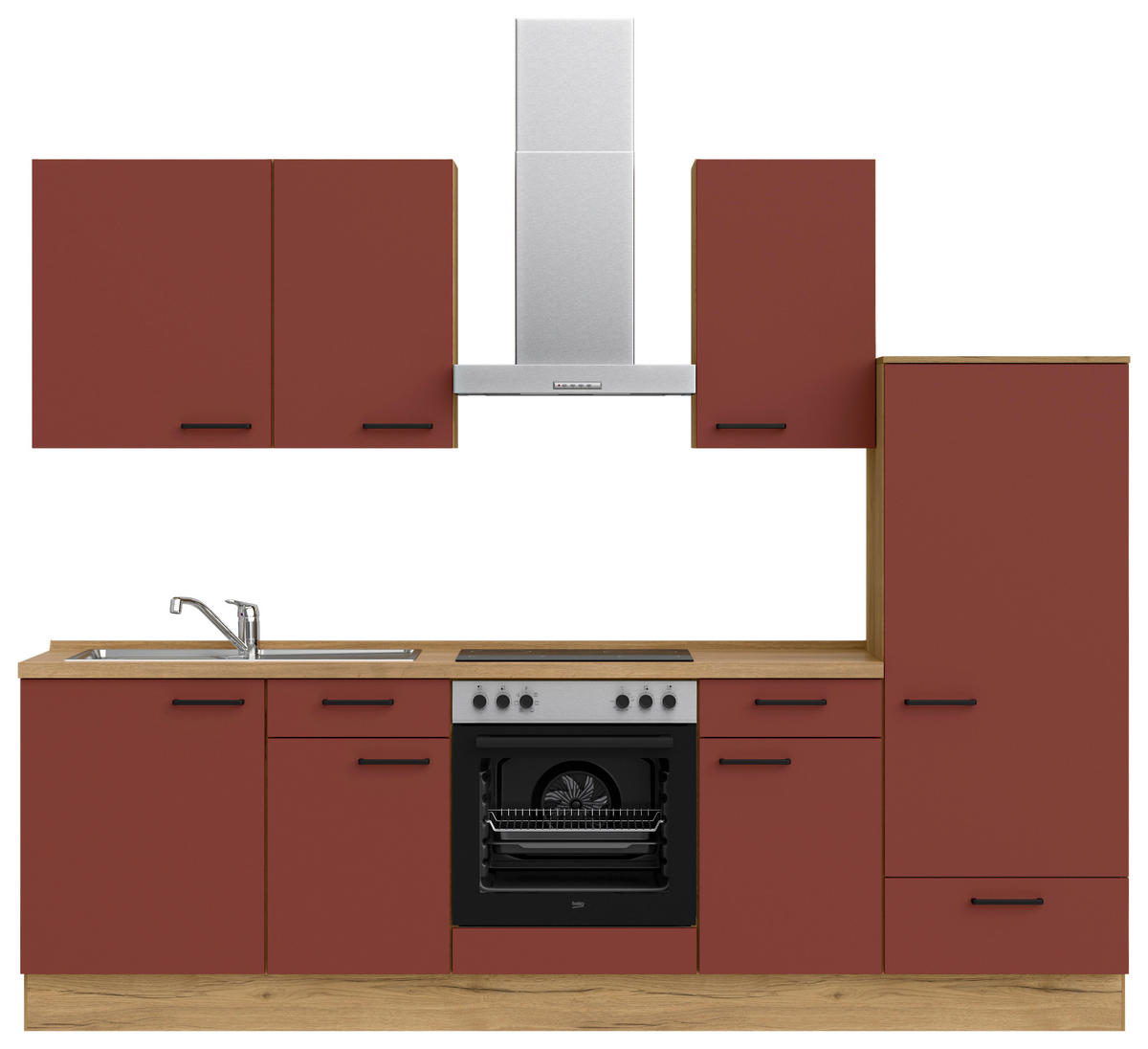 KÜCHENLEERBLOCK 270 cm   in Rot, Eichefarben  - Eichefarben/Rot, MODERN, Holzwerkstoff/Metall (270cm) - Nobilia