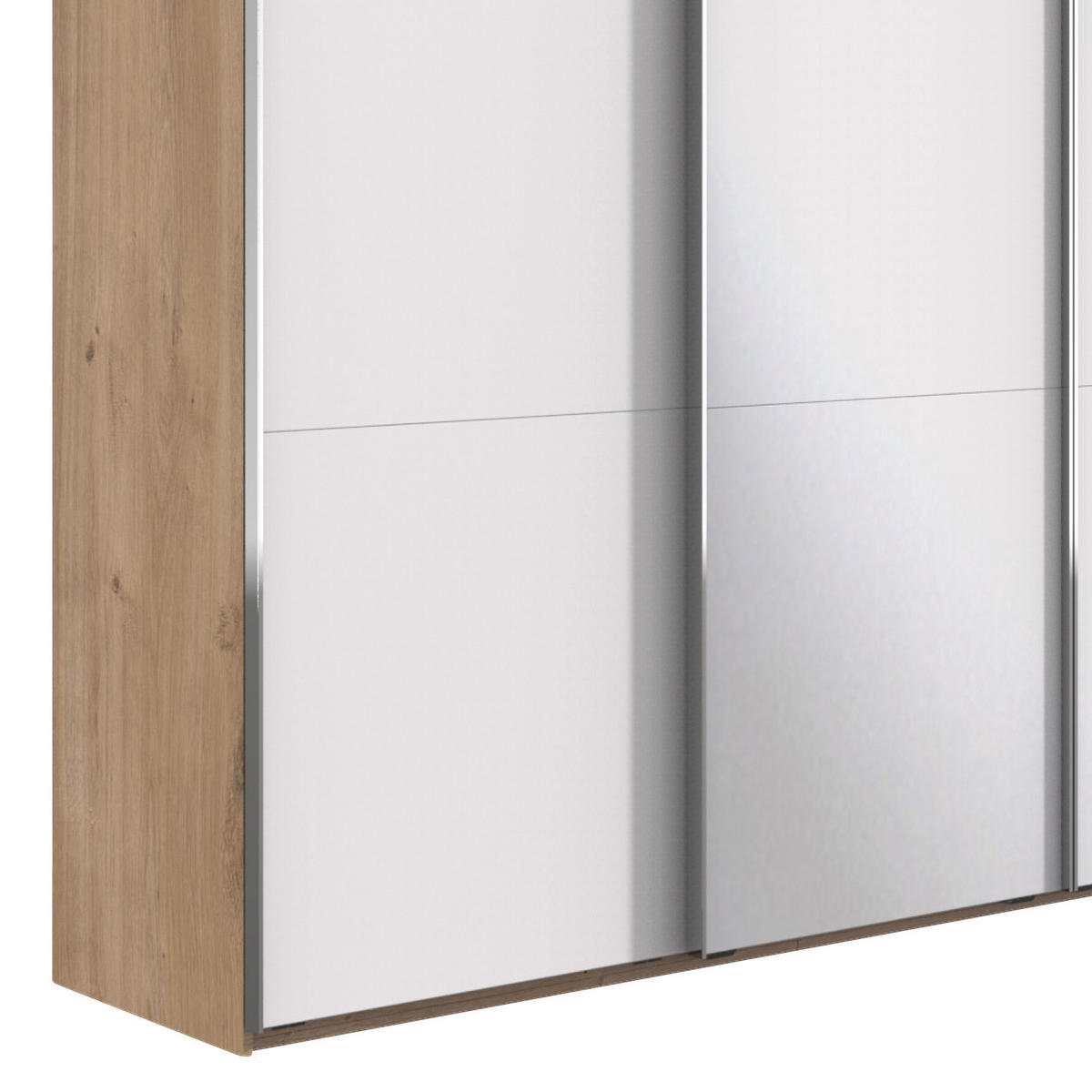 ŠATNÍ SKŘÍŇ SE ZRCADLEM, bílá, barvy dubu, 350/216/65 cm - bílá/barvy dubu, Basics, kov/kompozitní dřevo (350/216/65cm) - MID.YOU