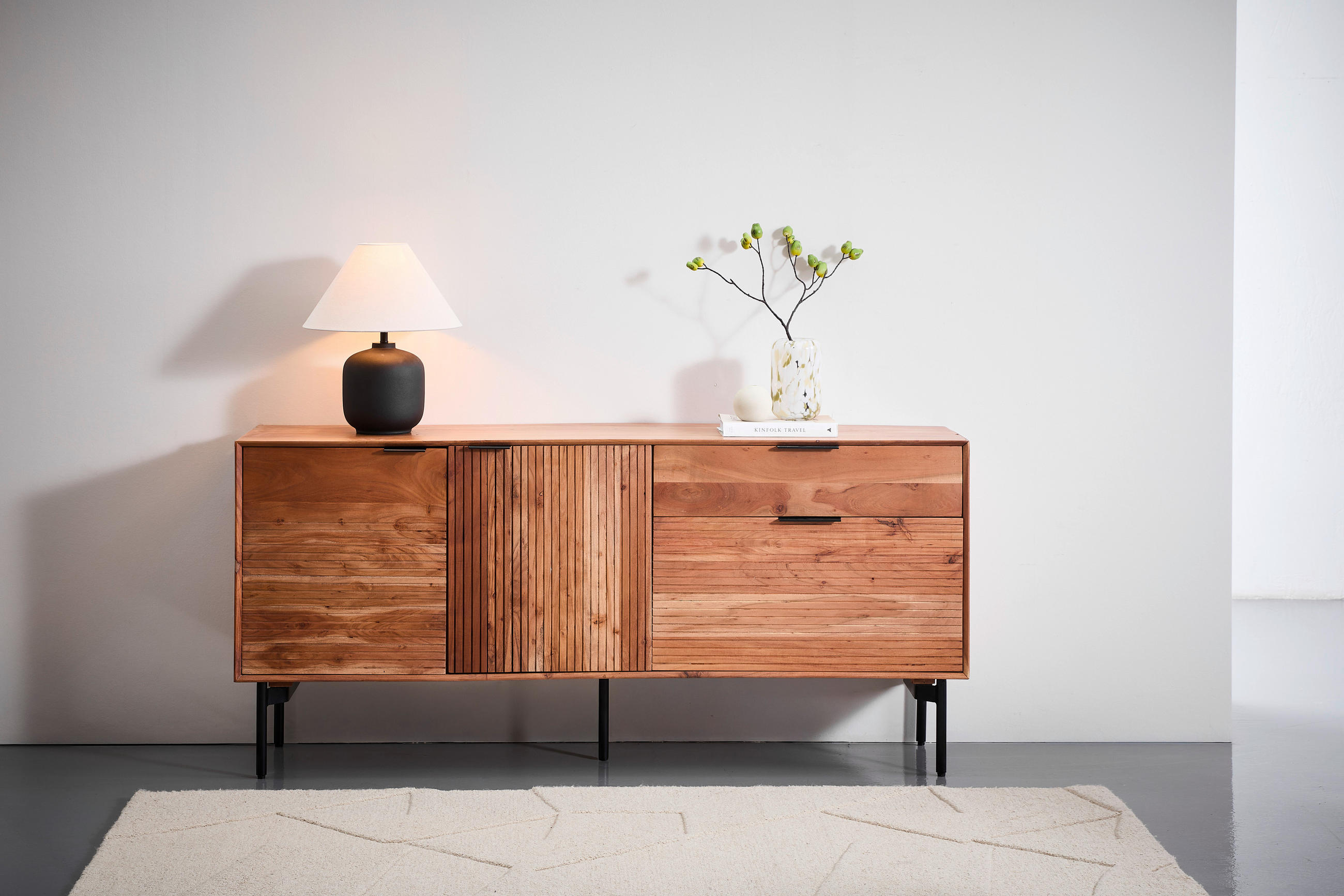 SIDEBOARD DOHA  in 180/82/42 cm  - Schwarz/Naturfarben, KONVENTIONELL, Holz/Metall (180/82/42cm) - Livetastic